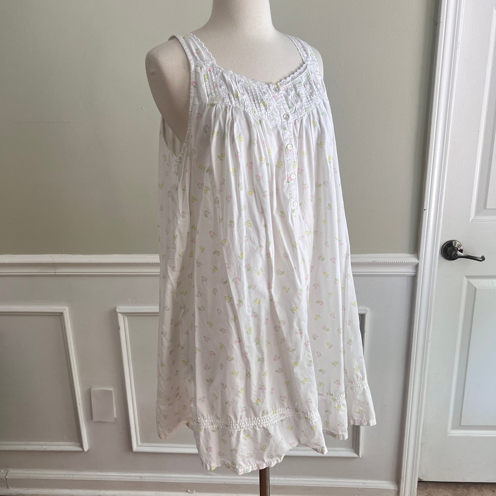 Eileen West Nightgown Womens XL Cotton Floral Lace Sleeveless White Sleep Dress - Picture 4 of 11